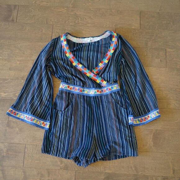 LAIA Anthropologie Nantucket Romper‎ Women Medium Striped Bell Sleeves Excellent - Picture 2 of 9